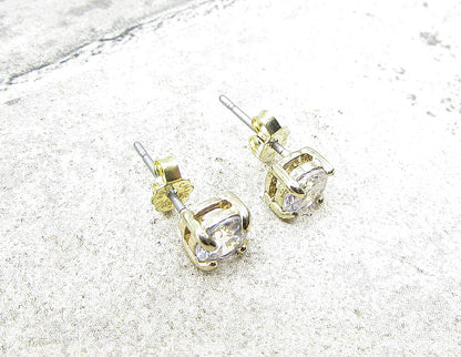 Gold Over 925 Sterling Silver Round Cut White Topaz Stud Earrings EG1216