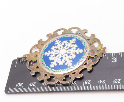 925 Sterling Silver Vintage Pendant LUNT Enameled Cutout Snow Flake  PT23694