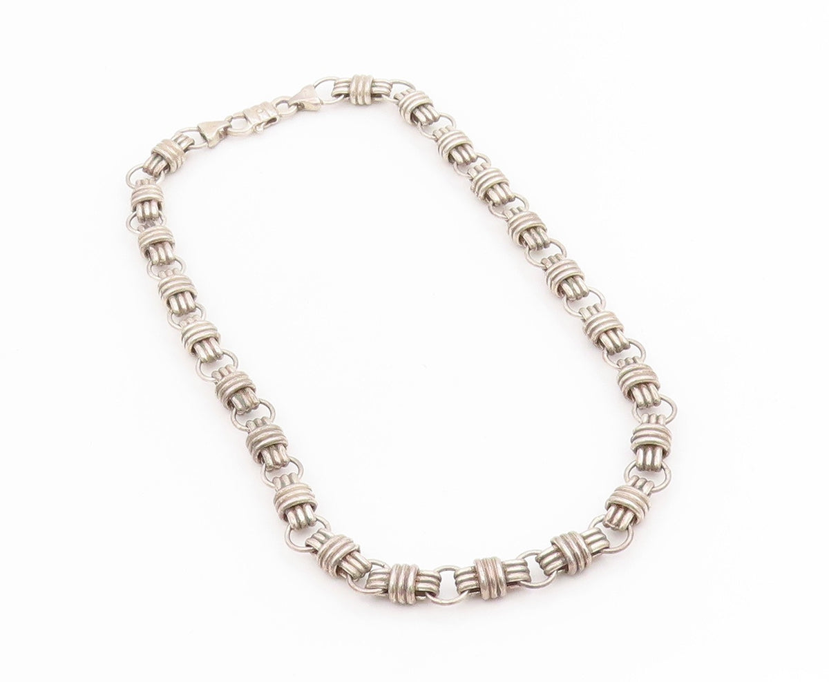 925 Sterling Silver Vintage Necklace Chunky Wrapped Barrel Link Chain  NE4720
