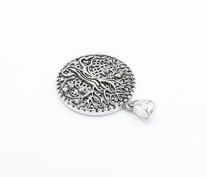 925 Sterling Silver Vintage Genuine Diamonds Tree Of Life Pendant PT2716