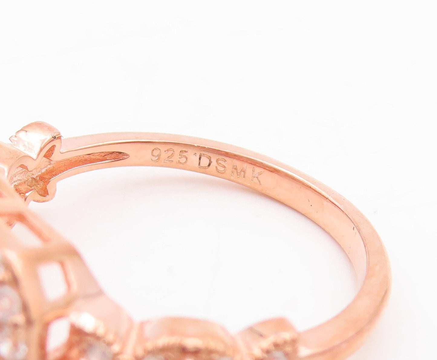 925 Sterling Silver Vintage Ring Rose Gold Plated Two Tone CZ  Sz 7  RG29231
