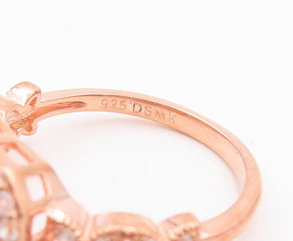 925 Sterling Silver Vintage Ring Rose Gold Plated Two Tone CZ  Sz 7  RG29231