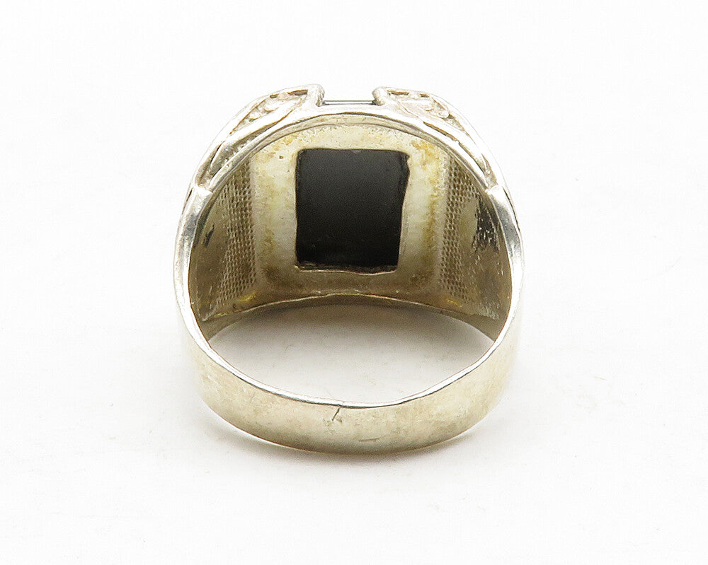 MIDDLE EAST 925 Silver  Vintage Hematite Square Band Ring Sz 11.5  RG13156