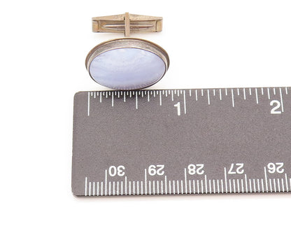 925 Sterling Silver  Vintage Minimalist Oval Blue Lace Agate Cufflinks  TR3553