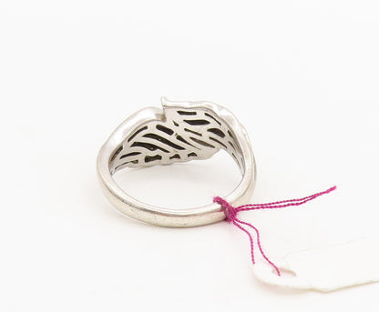 925 Sterling Silver  Vintage Swirly Carved Wings Diamond Ring Sz 9.25  RG26967