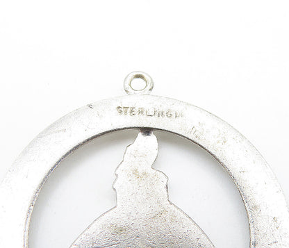 925 Sterling Silver  Vintage Woman In Floral Dress Open Circle Pendant  PT4236