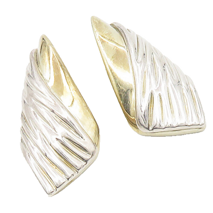 ISRAEL 925 Silver & 14K GOLD  Vintage Shiny 2 Tone Non Pierce Earrings  EG9441