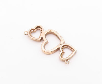 925 Silver & 18K GOLD Vintage Topaz Shiny Open Love Hearts Pendant  PT15956