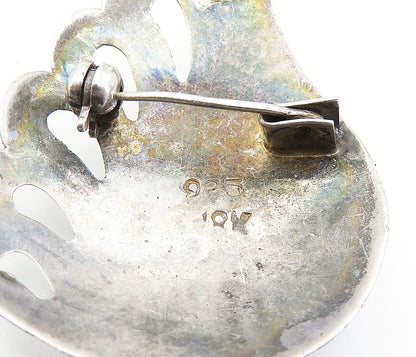 925 Sterling Silver  Vintage Dark Tone Hammered Wing Motif Brooch Pin  BP2770