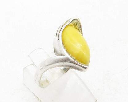 925 Sterling Silver  Vintage Egg Yolk Amber Shiny Cocktail Ring Sz 7.5 RG12978