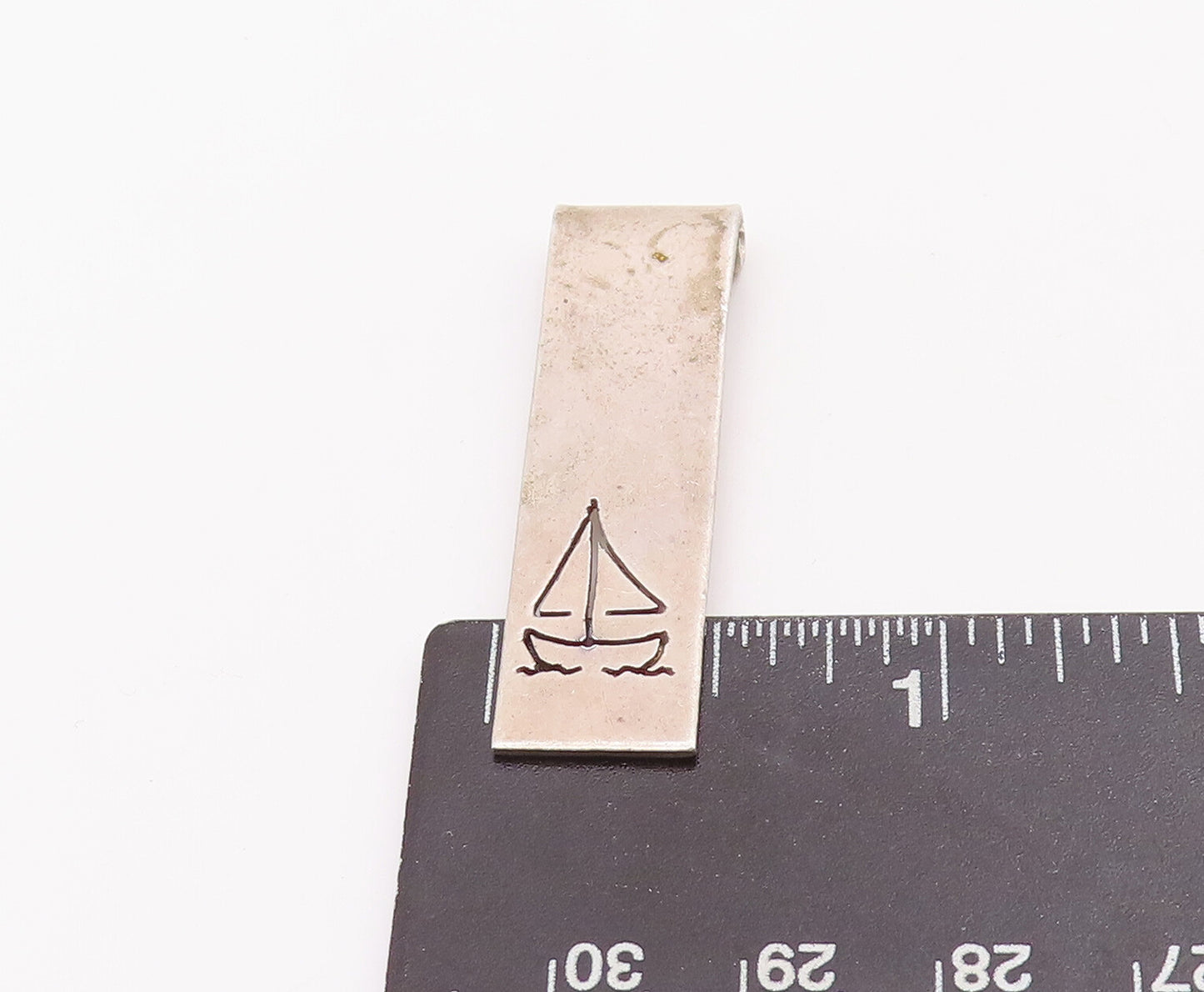 925 Sterling Silver Vintage Pendant Designer Minimalist Etched Boat  PT22871