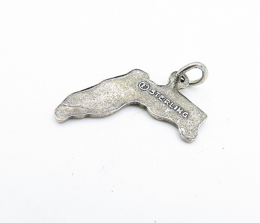 925 Sterling Silver  Vintage Petite Dark Tone Florida State Map Pendant PT4051