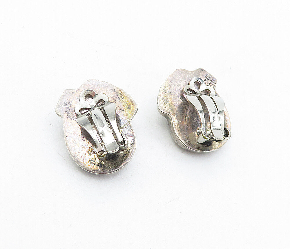 MEXICO 925 Silver  Vintage Abalone Shell Swirl Non Pierce Earrings  EG2687