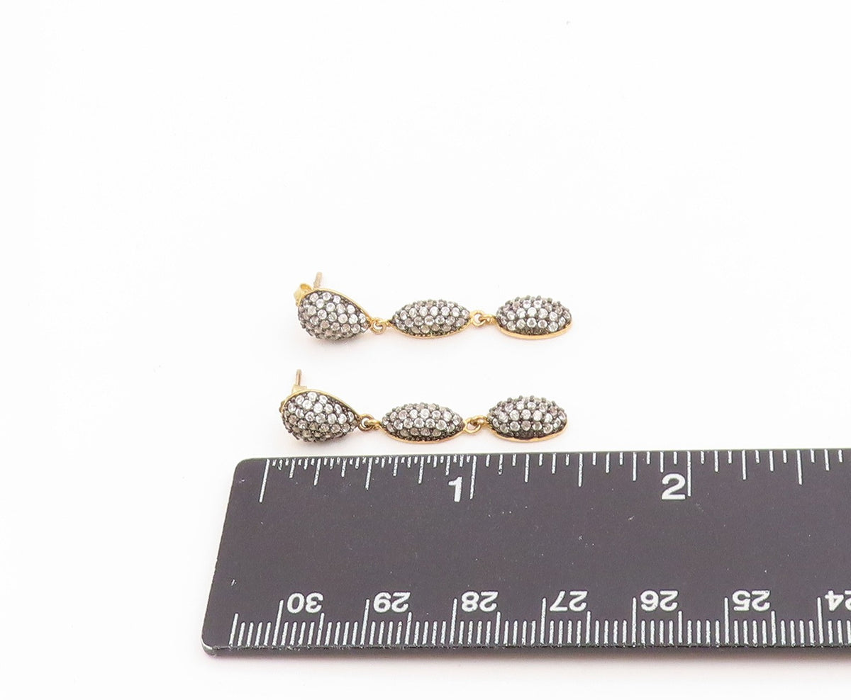 925 Sterling Silver Vintage Earrings Gold Plated CZ Teardrop Dangle  EG14329
