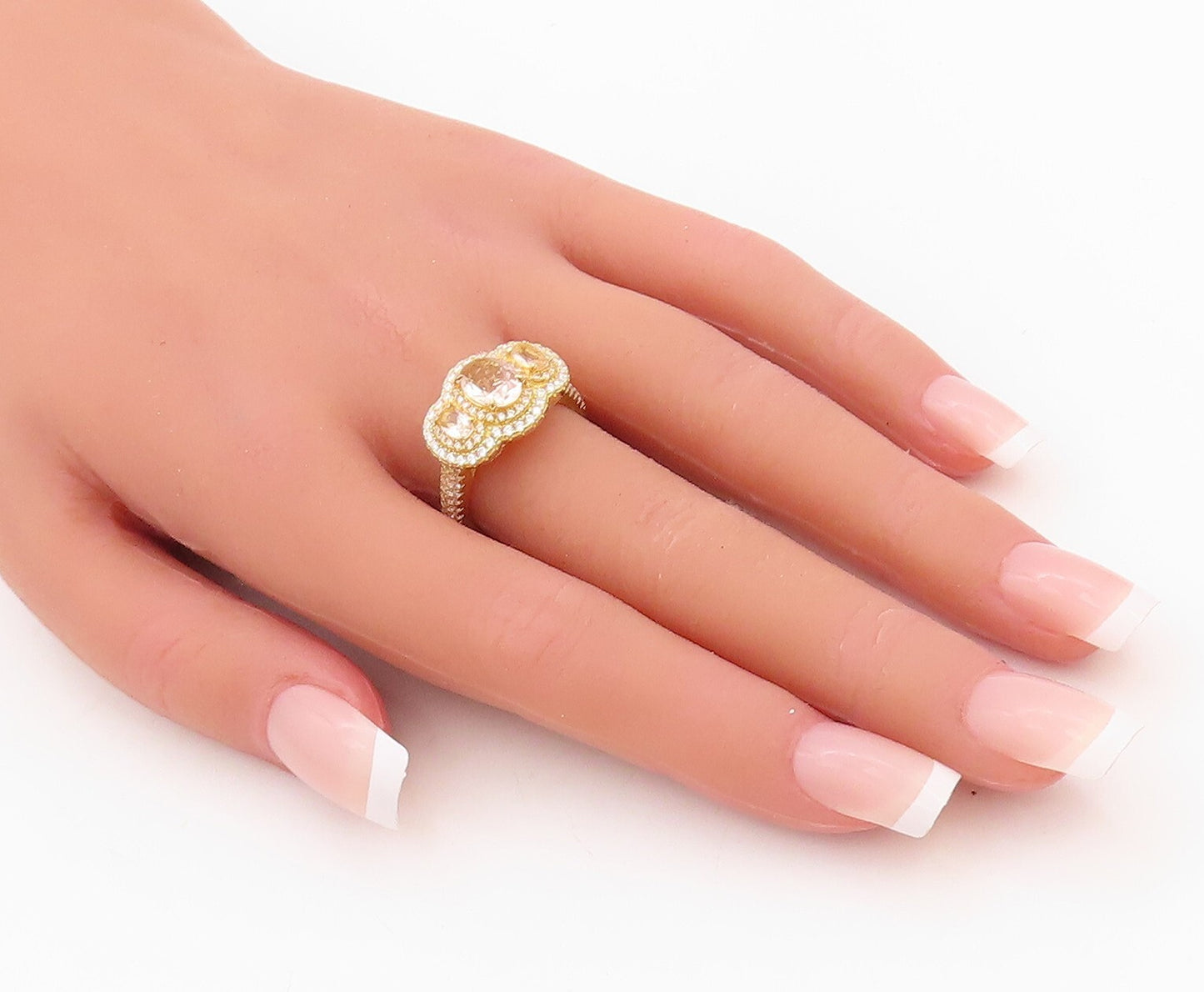 925 Sterling Silver Vintage Ring Gold Plated Designer 2 Tone CZ  Sz 7  RG30163