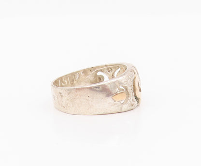 18k Gold 925 Sterling Silver Vintage Ring Cutout  Meander Pattern Sz 7.5 RG33079