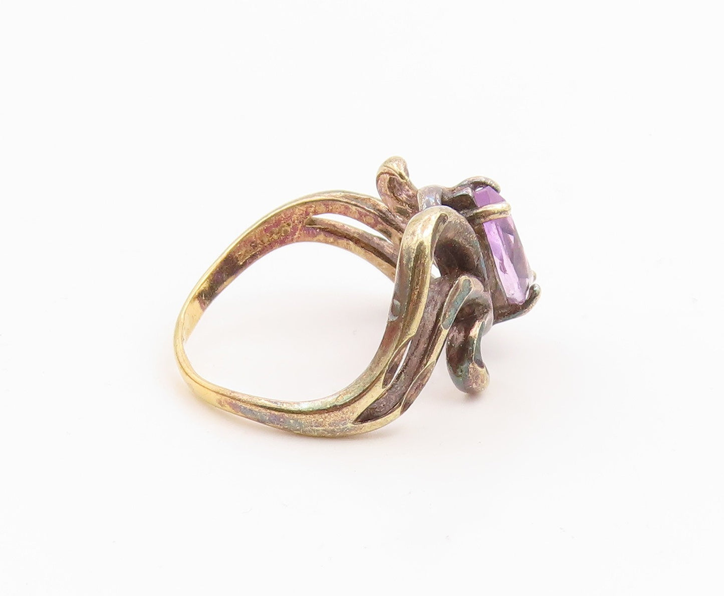925 Sterling Silver Vintage Ring Gold Plated Marquise Cut Amethyst Sz 7 RG35887