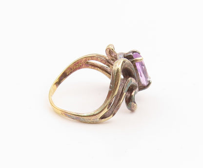 925 Sterling Silver Vintage Ring Gold Plated Marquise Cut Amethyst Sz 7 RG35887