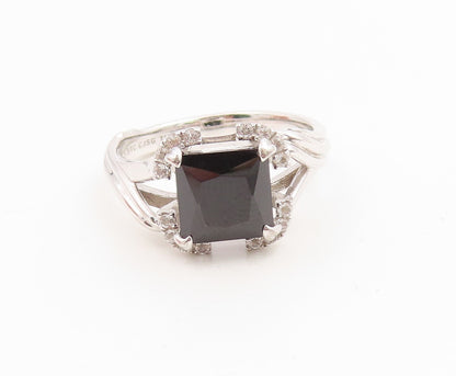 925 Sterling Silver Vintage Ring Elegant Onyx & CZ Twisted Band  Sz 9  RG35879