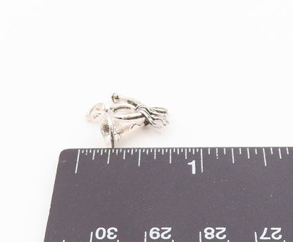 925 Sterling Silver  Vintage Shiny French Horn Petite Pendant  PT18944