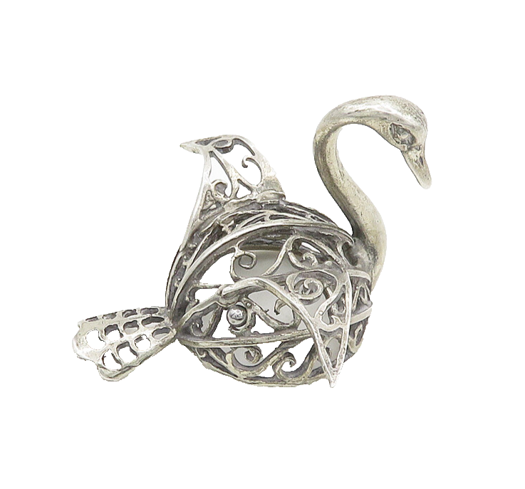925 Sterling Silver  Vintage Shiny Swirl Pattern Swan Table Trinket  TR2639