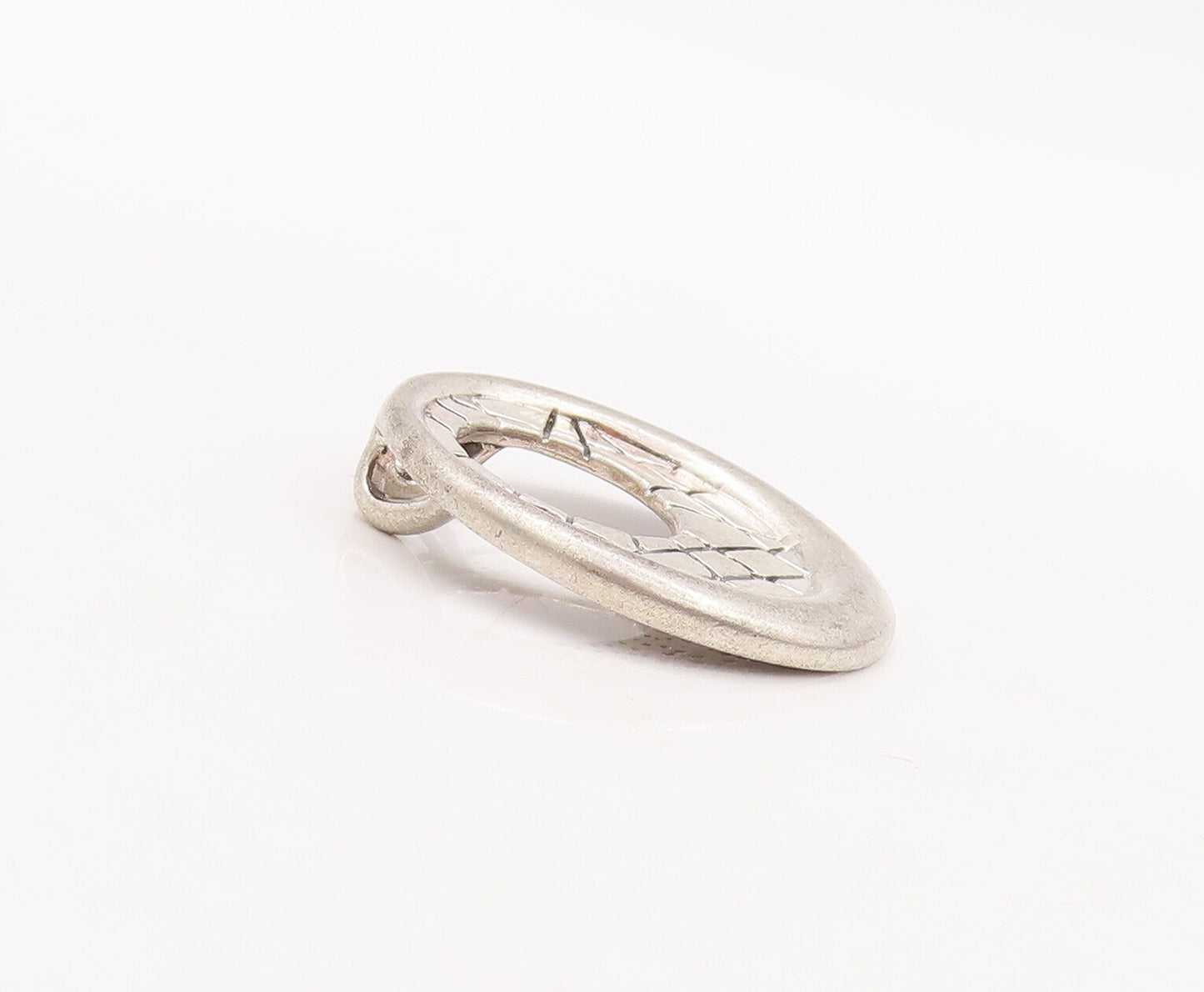 925 Sterling Silver Vintage Pendant Designer Solid Round Grooved  PT23158