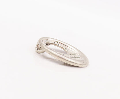 925 Sterling Silver Vintage Pendant Designer Solid Round Grooved  PT23158