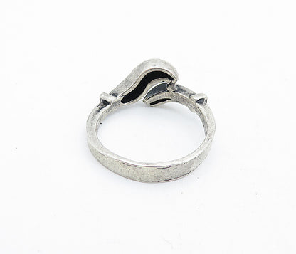 925 Sterling Silver  Vintage Dark Tone Etched Bypass Band Ring Sz 7  RG6100