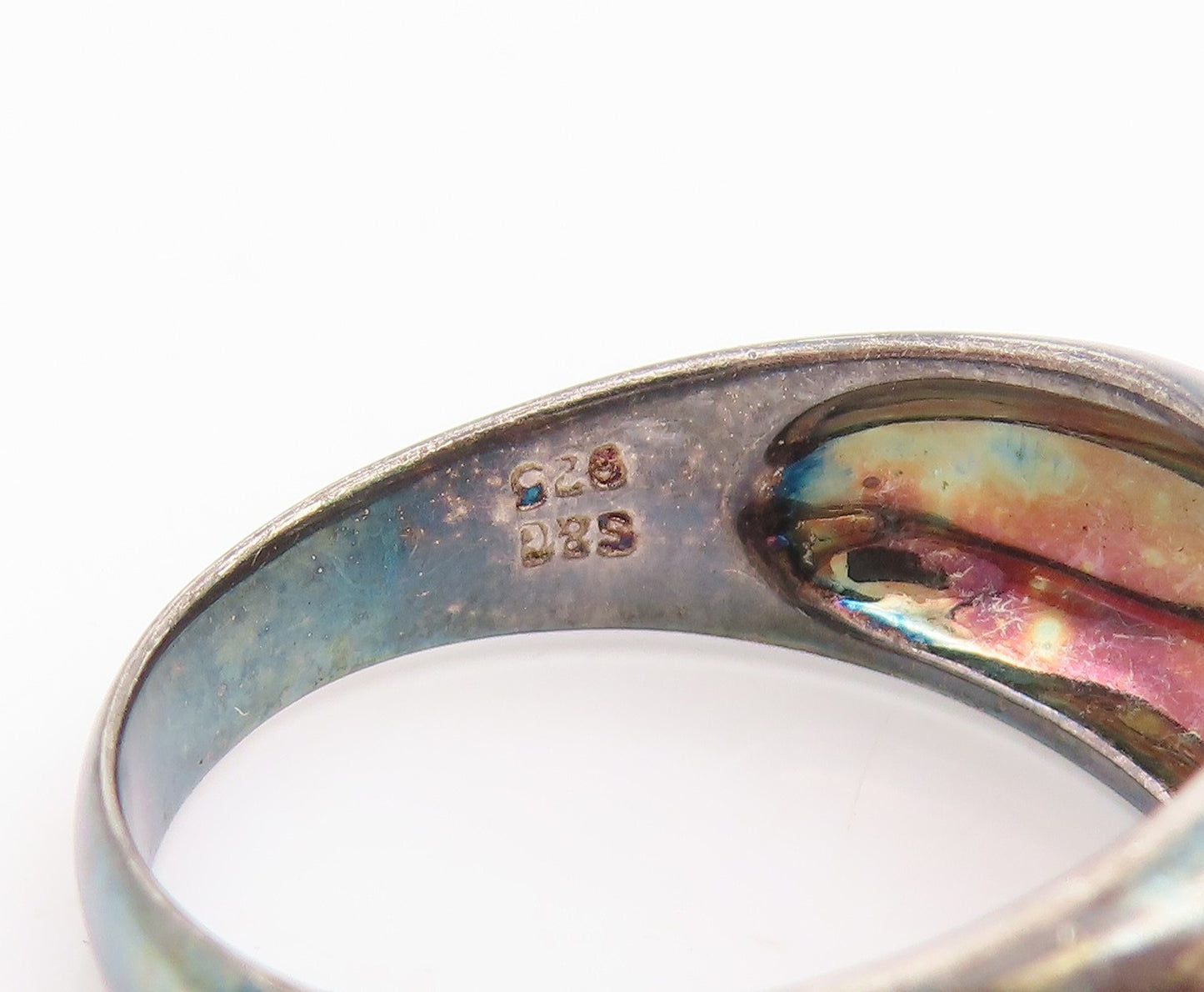 925 Sterling Silver Vintage Ring S & G Pink CZ Statement Band  Sz 10  RG35445