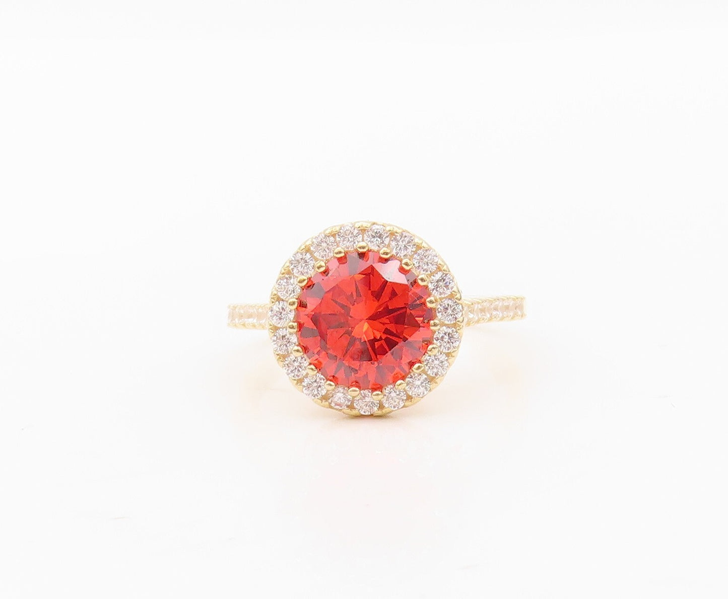 925 Sterling Silver Vintage Ring Gold Plated Red Halo White CZ  Sz 6  RG30388