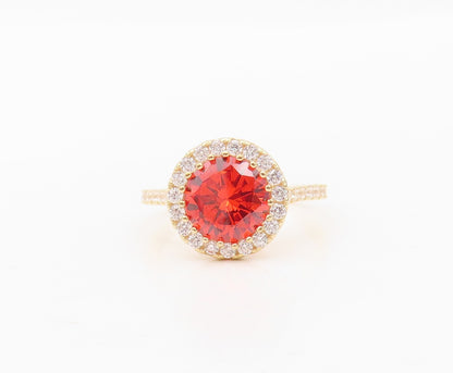 925 Sterling Silver Vintage Ring Gold Plated Red Halo White CZ  Sz 6  RG30388