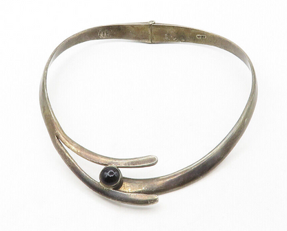MEXICO 925 Sterling Silver  Vintage Black Onyx Bypass Collar Necklace  NE2189