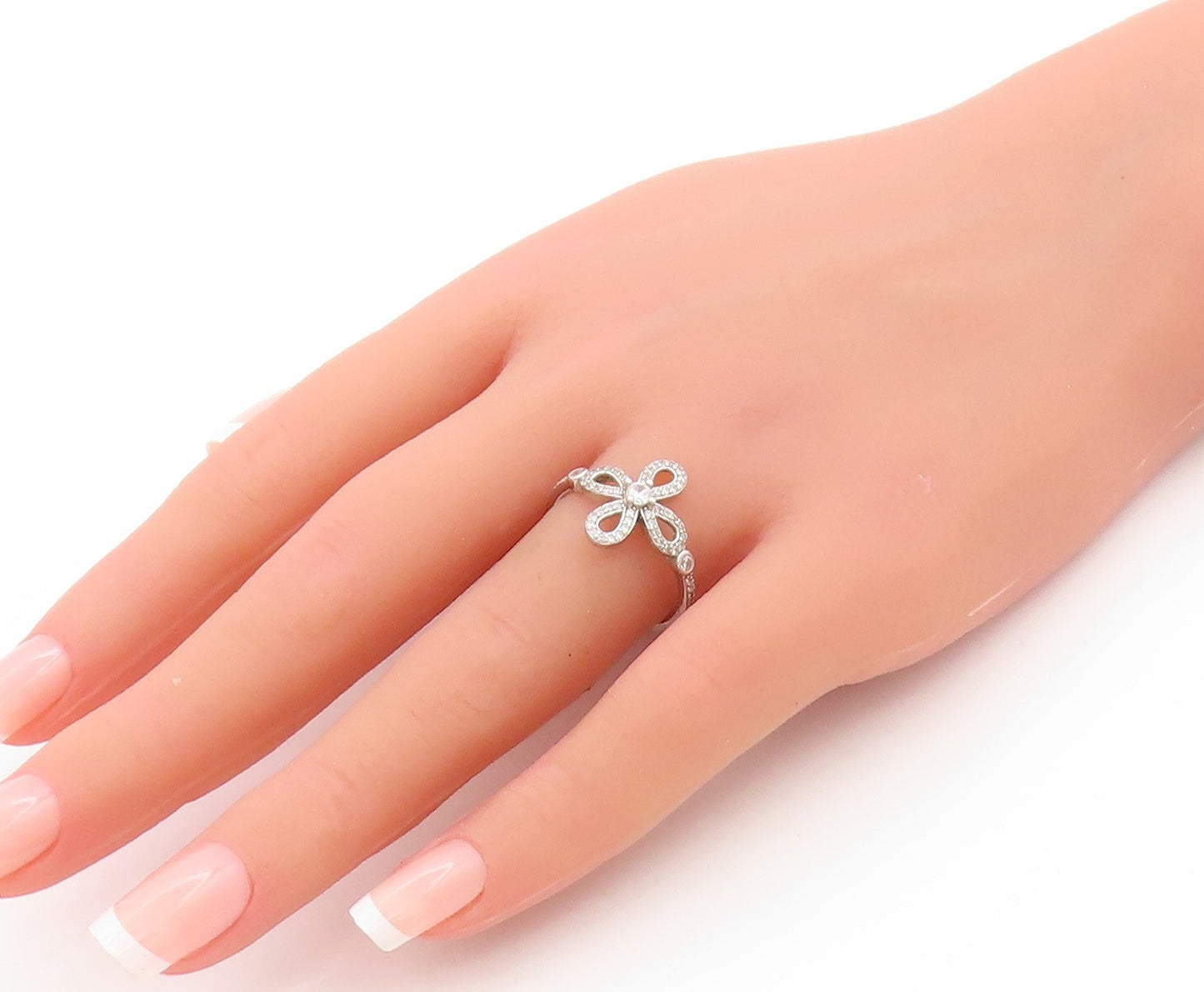 925 Sterling Silver Vintage Ring Two Shape CZ Floral Cut Out Band  Sz 8  RG33702