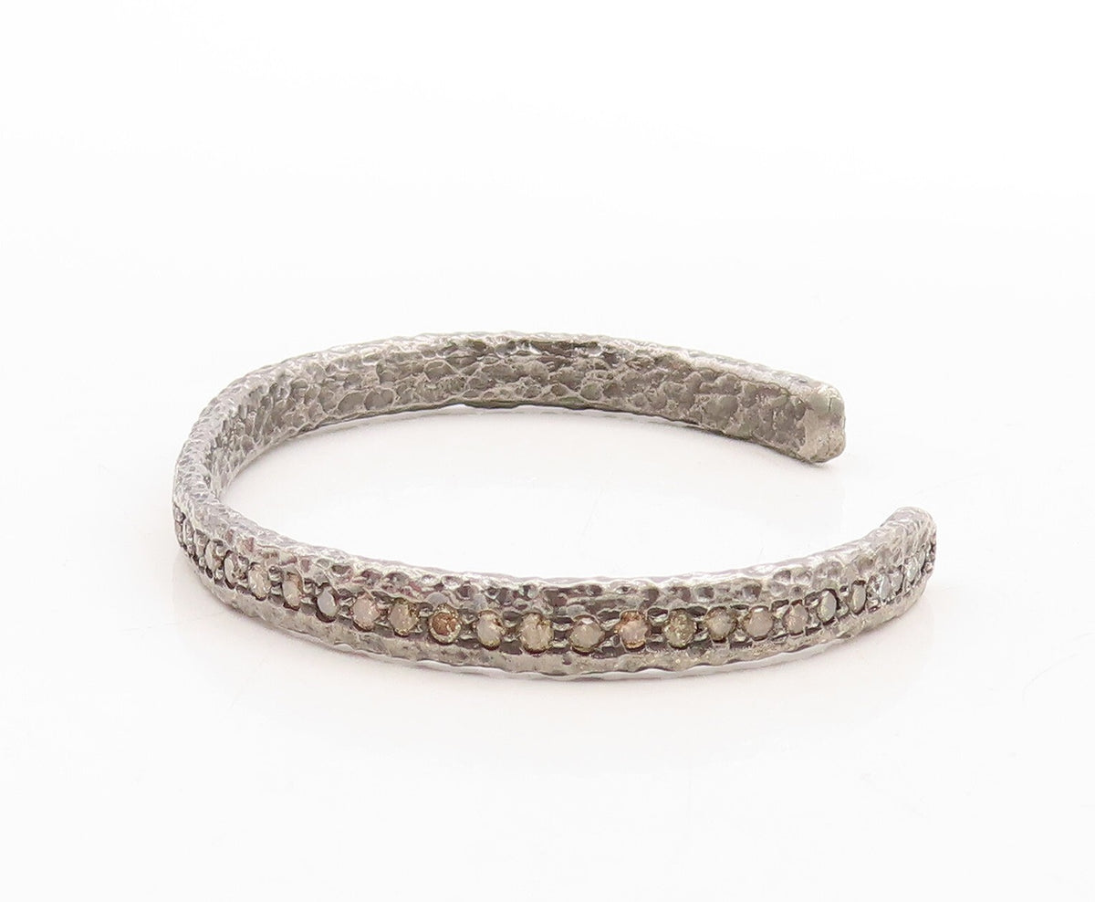 925 Sterling Silver Vintage Bracelet 1CT Champagne Diamonds Brutalist   BT10969