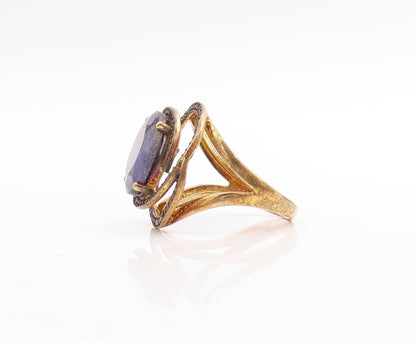 925 Sterling Silver Vintage Ring Gold Plated Blue Gemstone Topaz  Sz 7  RG30539