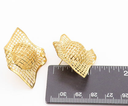 925 Sterling Silver Vintage Earrings Gold Plated Designer Mesh & Sphere  EG13514