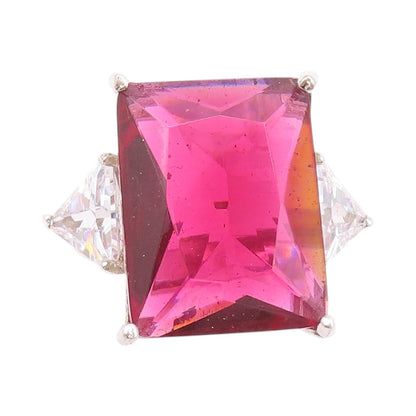 925 Sterling Silver Vintage Ring Pink Rectangle & Triangle CZ   Sz 6.5  RG32924