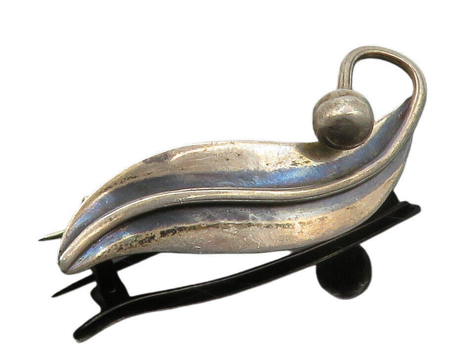TAXCO MEXICO 925 Silver  Vintage Oxidized Floral Leaf Brooch Pin  BP4557
