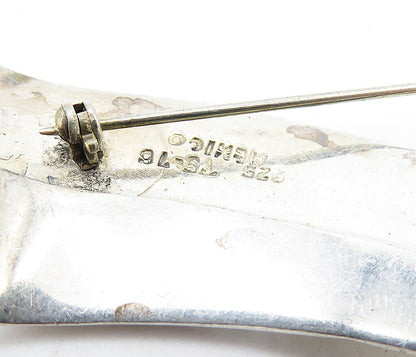 MEXICO 925 Sterling Silver  Vintage Shiny Wavy Ribbon Motif Brooch Pin  BP1172