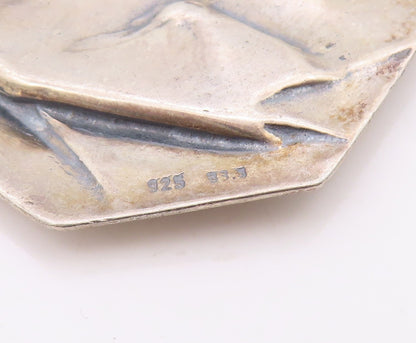 925 Sterling Silver Vintage Brooch Pin Geometric Duo Portrait Embrace  BP12558