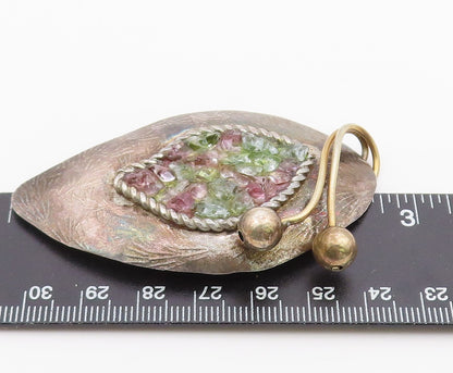 DESIGNER 925 Silver  Vintage Rough Peridot Floral Leaf Brooch Pin  BP8198