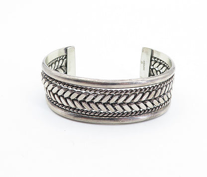 925 Sterling Silver  Vintage Dark Tone Wheat Twist Detail Cuff Bracelet BT2423