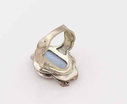 CAROLYN POLLACK 925 Silver  Vintage Oval Agate Floral Ring Sz 10.5 RG26656
