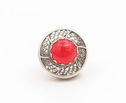 925 Sterling Silver Vintage Ring Cabochon Carnelian Filigree Band  Sz 7  RG36041