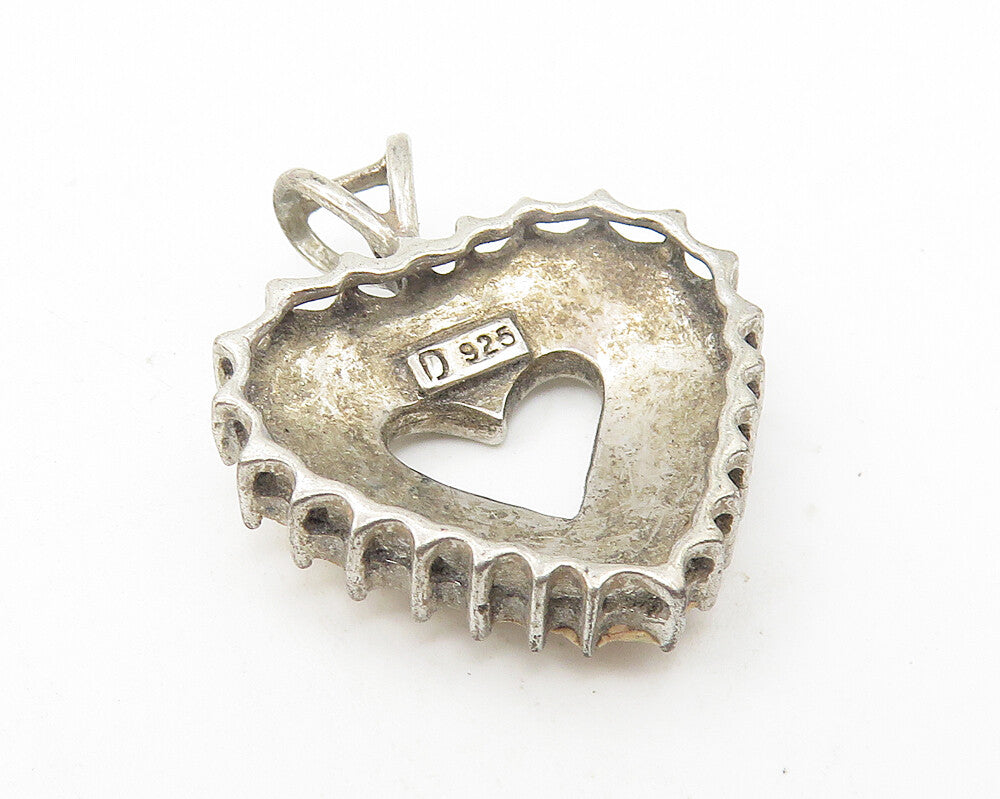 925 Sterling Silver  Vintage Cubic Zirconia Open Love Heart Pendant  PT9423