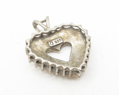 925 Sterling Silver  Vintage Cubic Zirconia Open Love Heart Pendant  PT9423