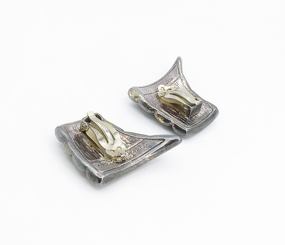 925 Sterling Silver  Vintage Modernist Oxidized Non Pierce Earrings  EG2903