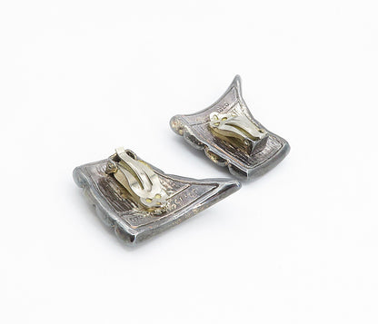 925 Sterling Silver  Vintage Modernist Oxidized Non Pierce Earrings  EG2903