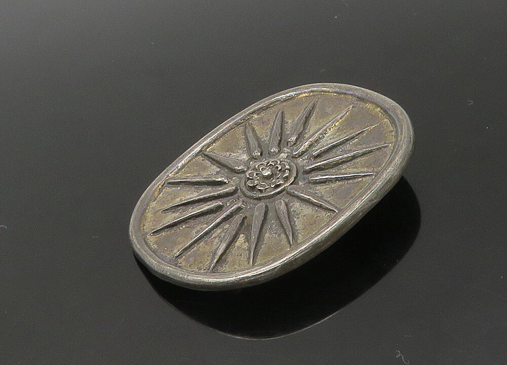 925 Sterling Silver  Vintage Dark Tone Shining Sun Motif Brooch Pin  BP8727