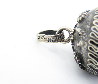 MEXICO 925 Sterling Silver  Vintage Floral Swirl Twist Sphere Pendant  PT3598